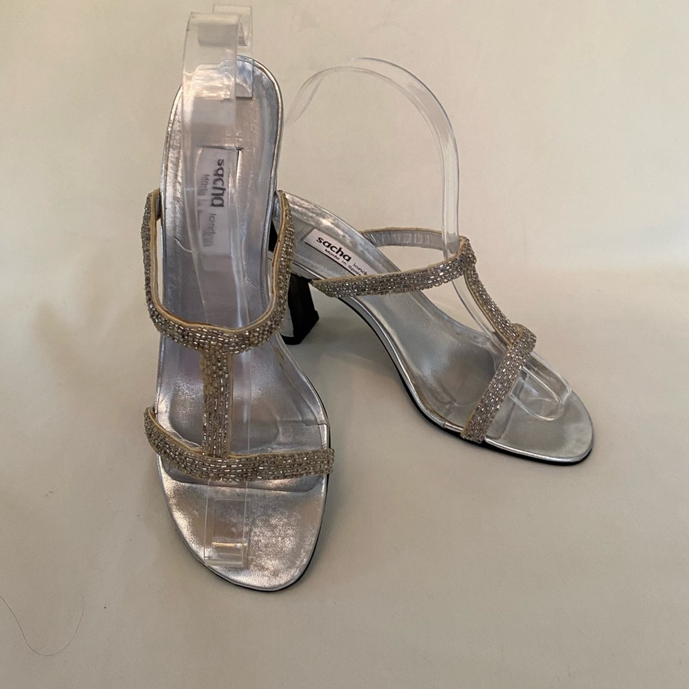 Sacra London Silver Sequin Heel